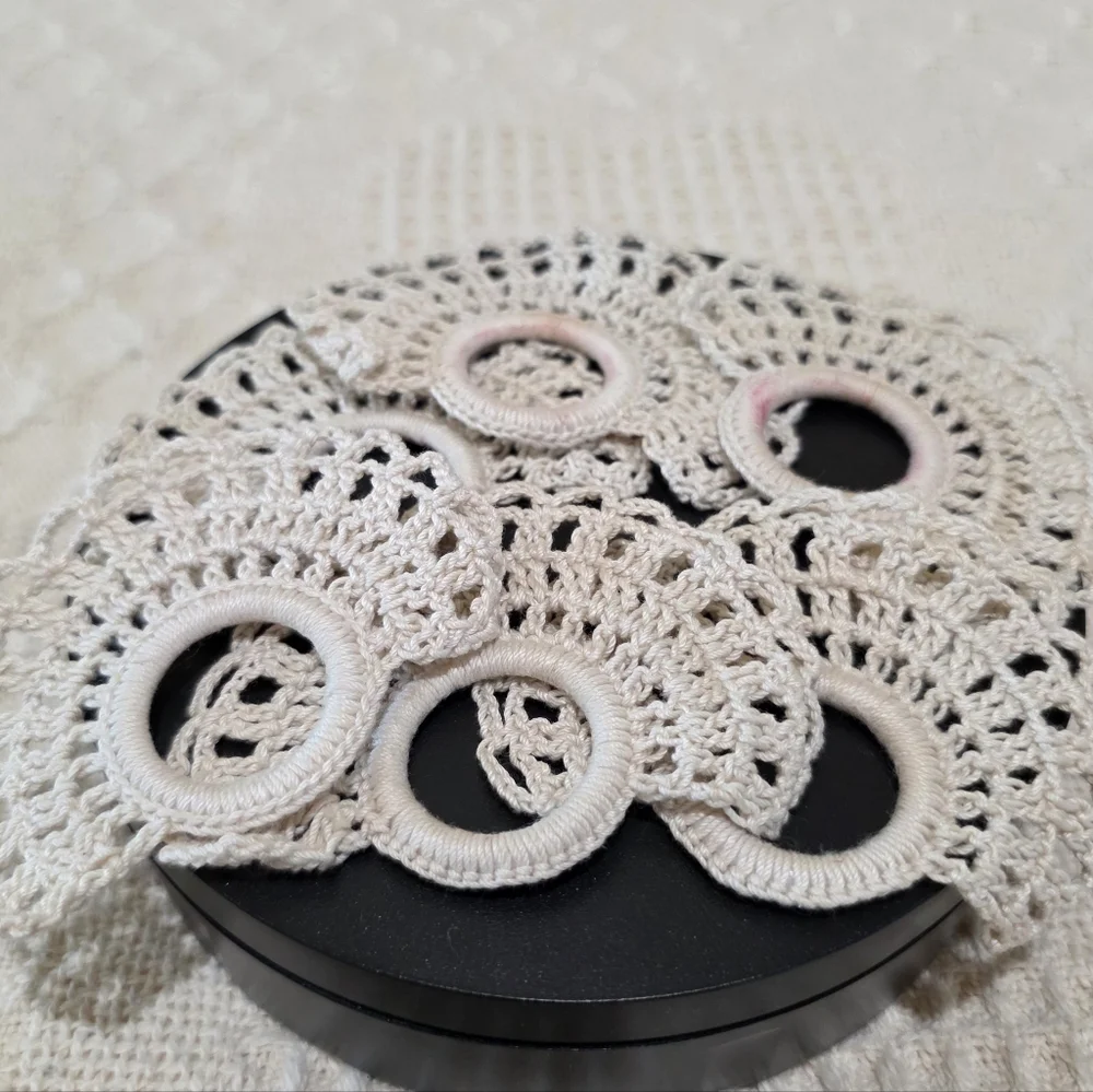 Vintage Handmade Ecru Ivory Beige Hand Crochet Napkin Rings Set of 6
